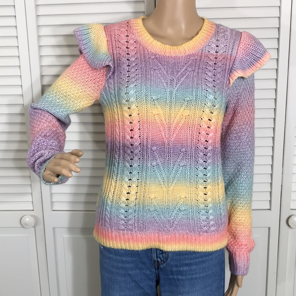 Loft Ann Taylor Multicolor Pastel Rainbow Sweater Small - Picture 2 of 14